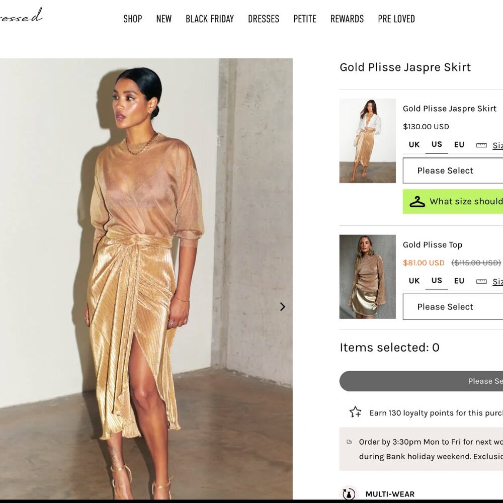Metallic Gold Plissé Wrap 3/4 Length Skirt. New with tags.